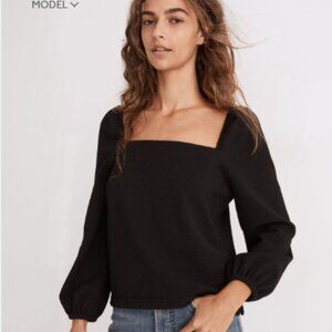Madewell Crepe Square-Neck Puff Sleeve Top - Size S - True Black
